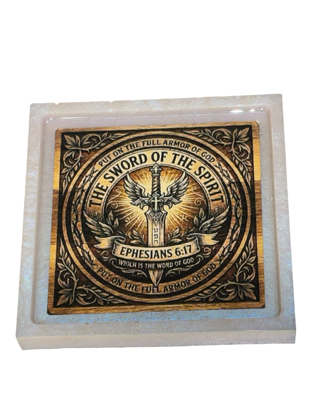 NORE’S NOVELTIES Single Handcrafted Square Decorative Beverage Coaster “SWORD”